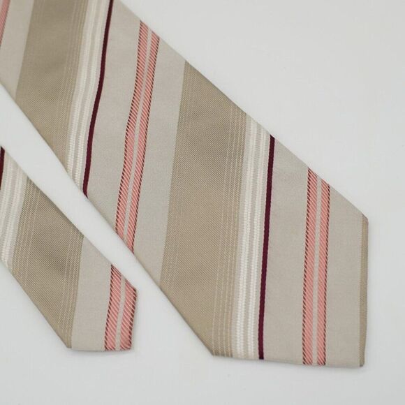 Geoffrey Beene Tan Pink Woven Striped Long Silk Tie - Picture 1 of 6